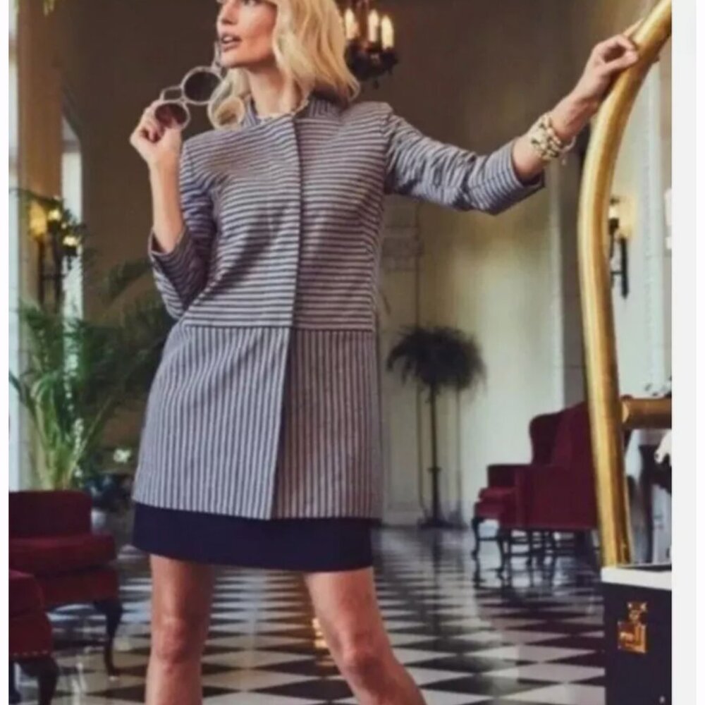 NWT CABI Style #5474  Dappled Striped Car Coat Navy Blue Size XL - Picture 2 of 7